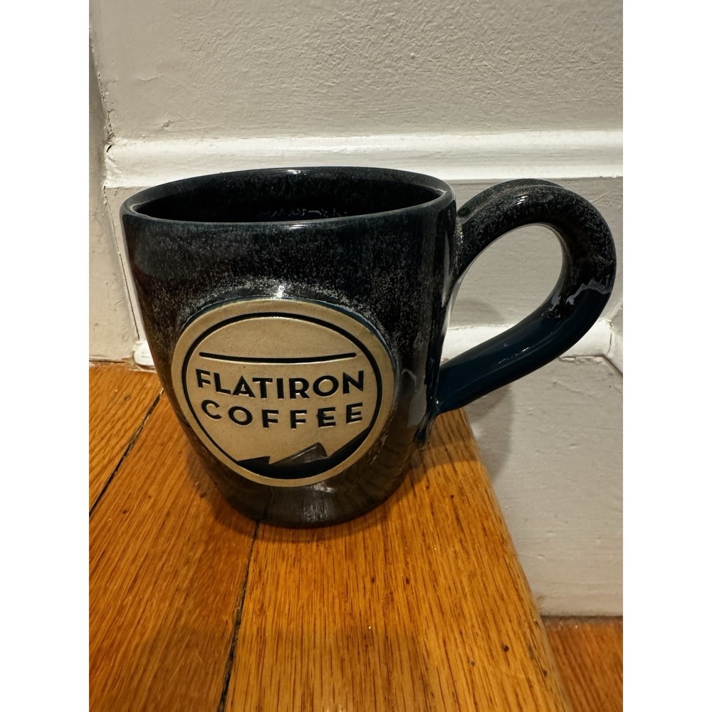 Grey Fox Pottery Stoneware Blue Green Drip Flatiron Coffee Logo USA Made NYC